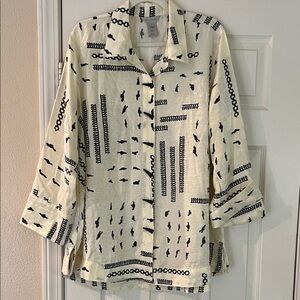 Multiples Cream and Black Geometric womens Shirt
